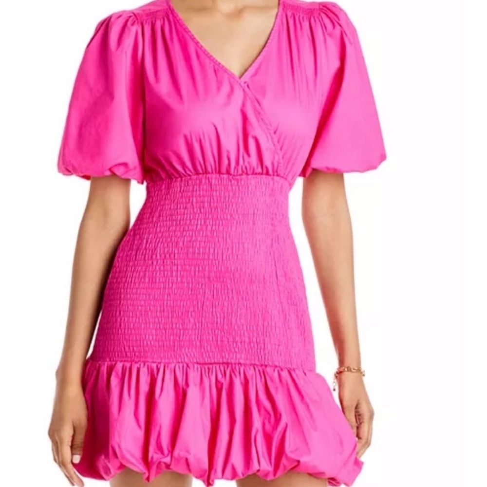 AQUA Pink Mini dress with ruching, balloon sleeve & bubble hemline